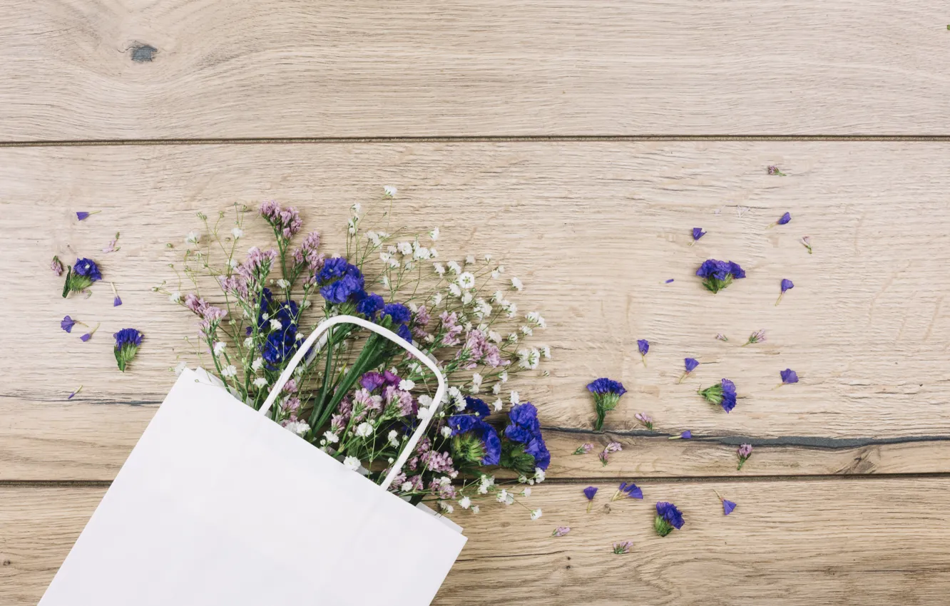Photo wallpaper purple, flowers, bouquet, gypsophila, Limonium