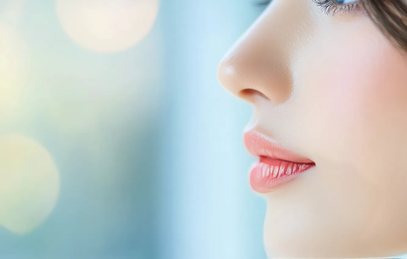 Photo wallpaper girl, face, tenderness, portrait, nose, lips, profile, Asian