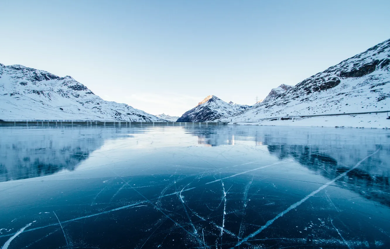 Photo wallpaper ice, winter, forest, lake, Switzerland, Switzerland, frozen water