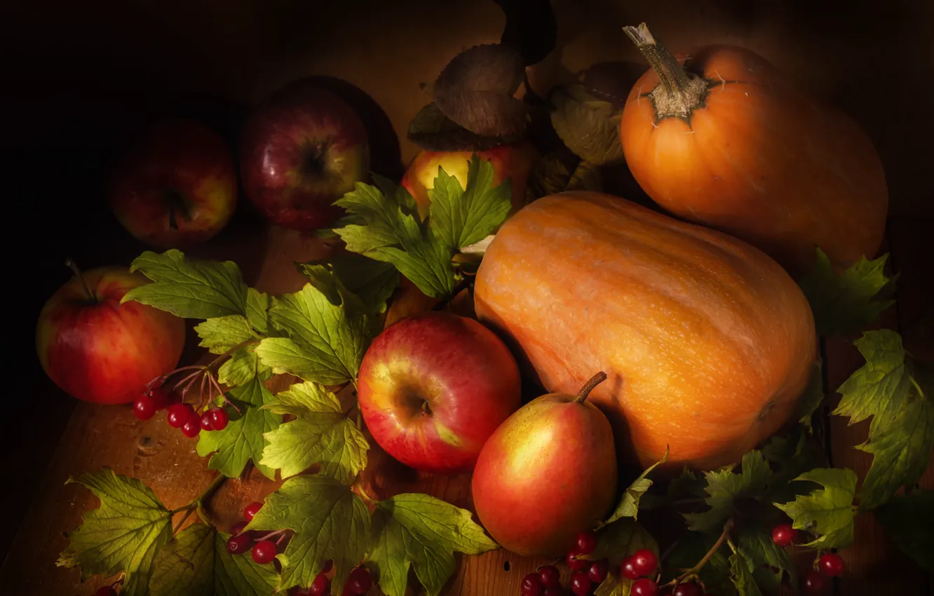 Photo wallpaper apples, pumpkin, still life, Kalina