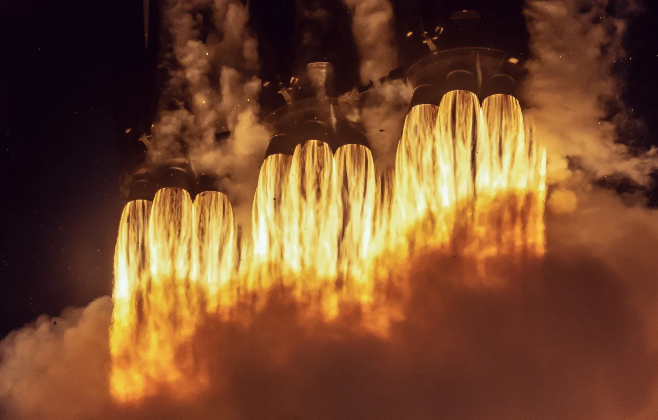 Photo wallpaper heat, fire, rocket, SpaceX, booster, Falcon Heavy, Elon Musk