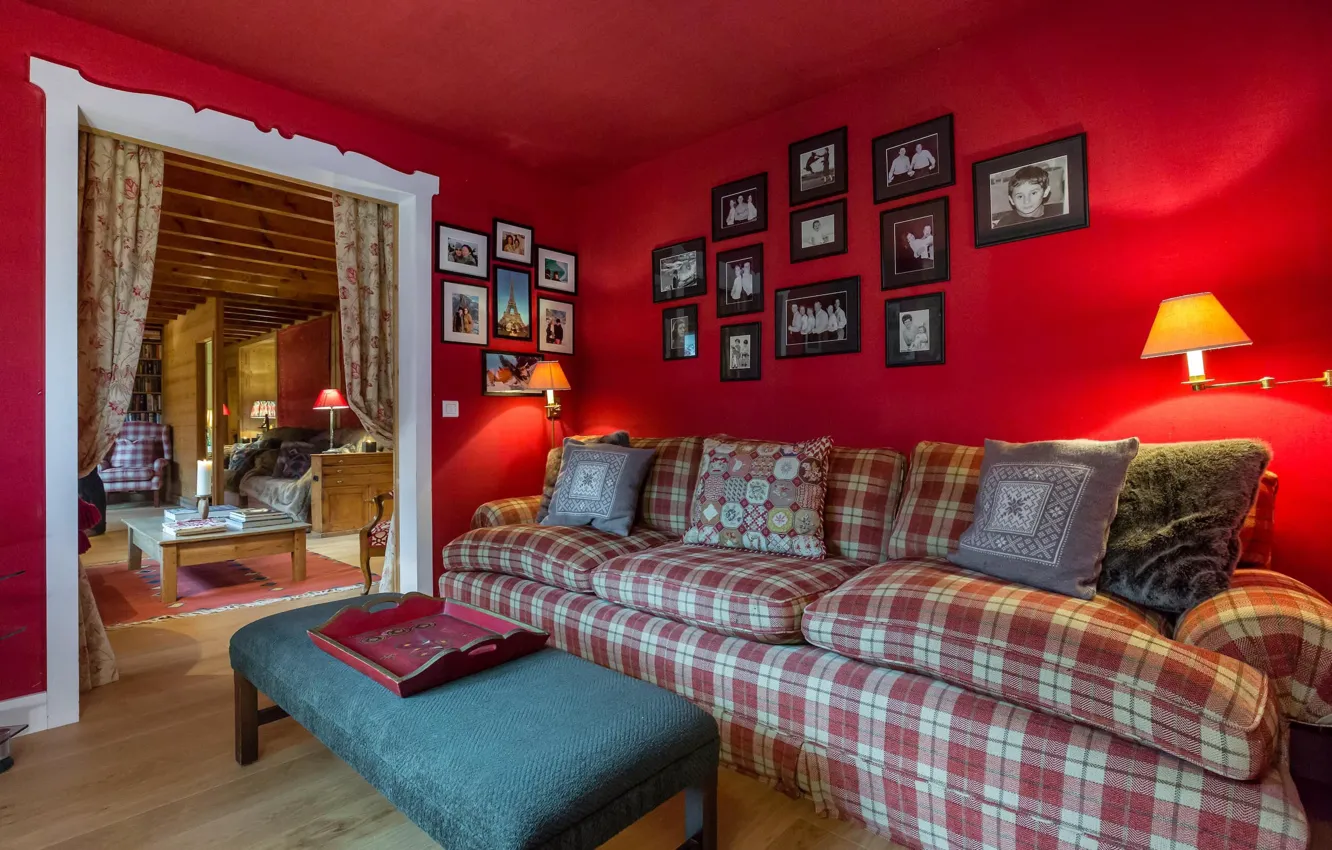 Photo wallpaper design, style, interior, living room, French Alps, Le Grand massif, Ski chalet Bonnefous, Morillon and …