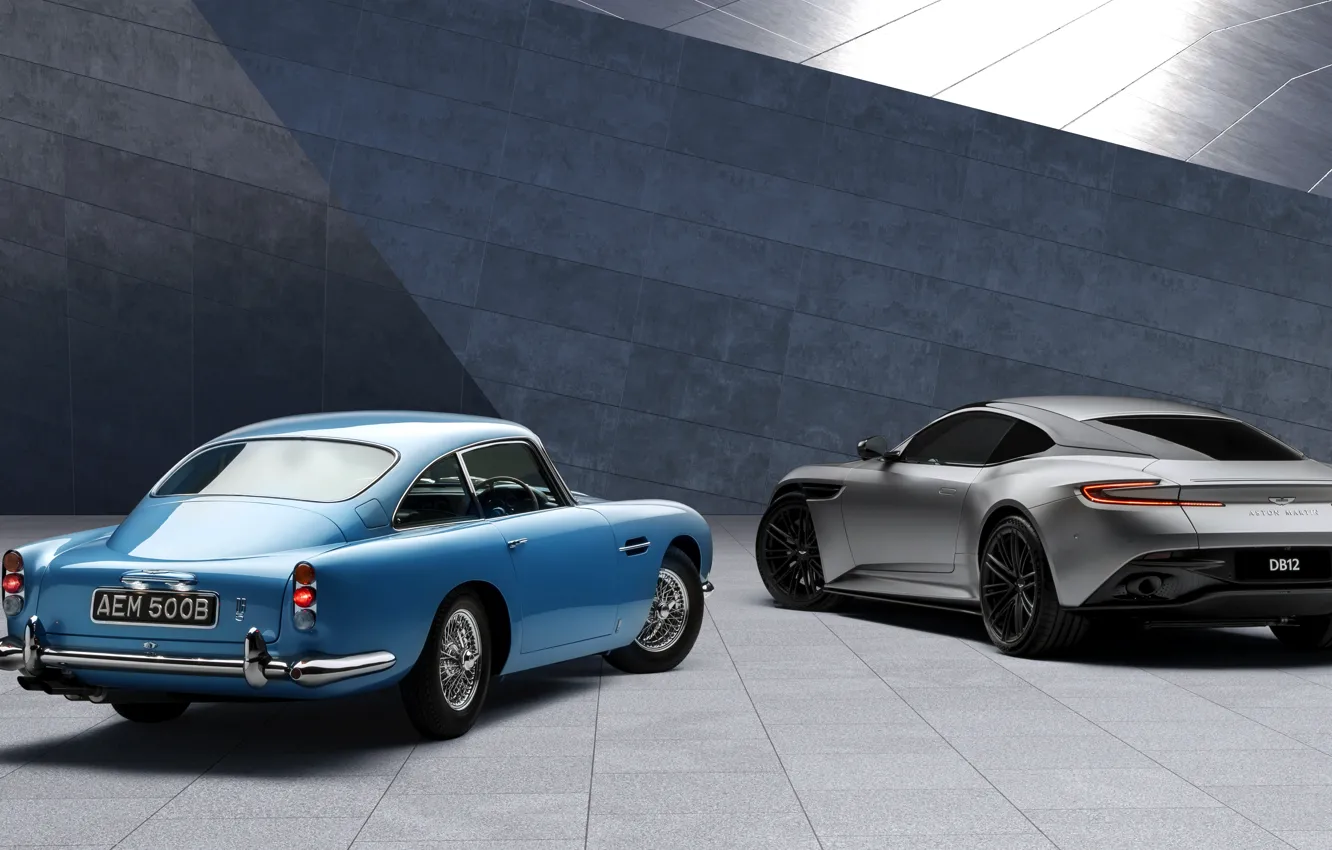 Photo wallpaper Aston Martin, DB5, Aston Martin DB5, rear view, Aston Martin DB12, DB12