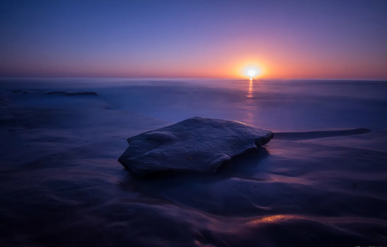 Photo wallpaper beach, the sun, stones, the ocean, dawn, horizon, USА, La Jolla