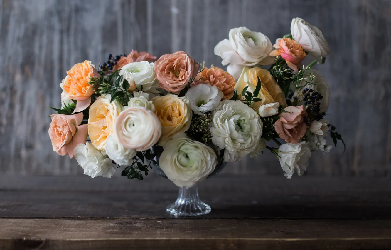 Photo wallpaper love, ribbons, celebration, bouquet, coral, bride and groom, floral, coral reefs