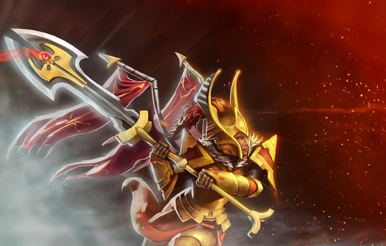 Photo wallpaper girl, weapons, attack, armor, warrior, art, dota 2, Tresdin
