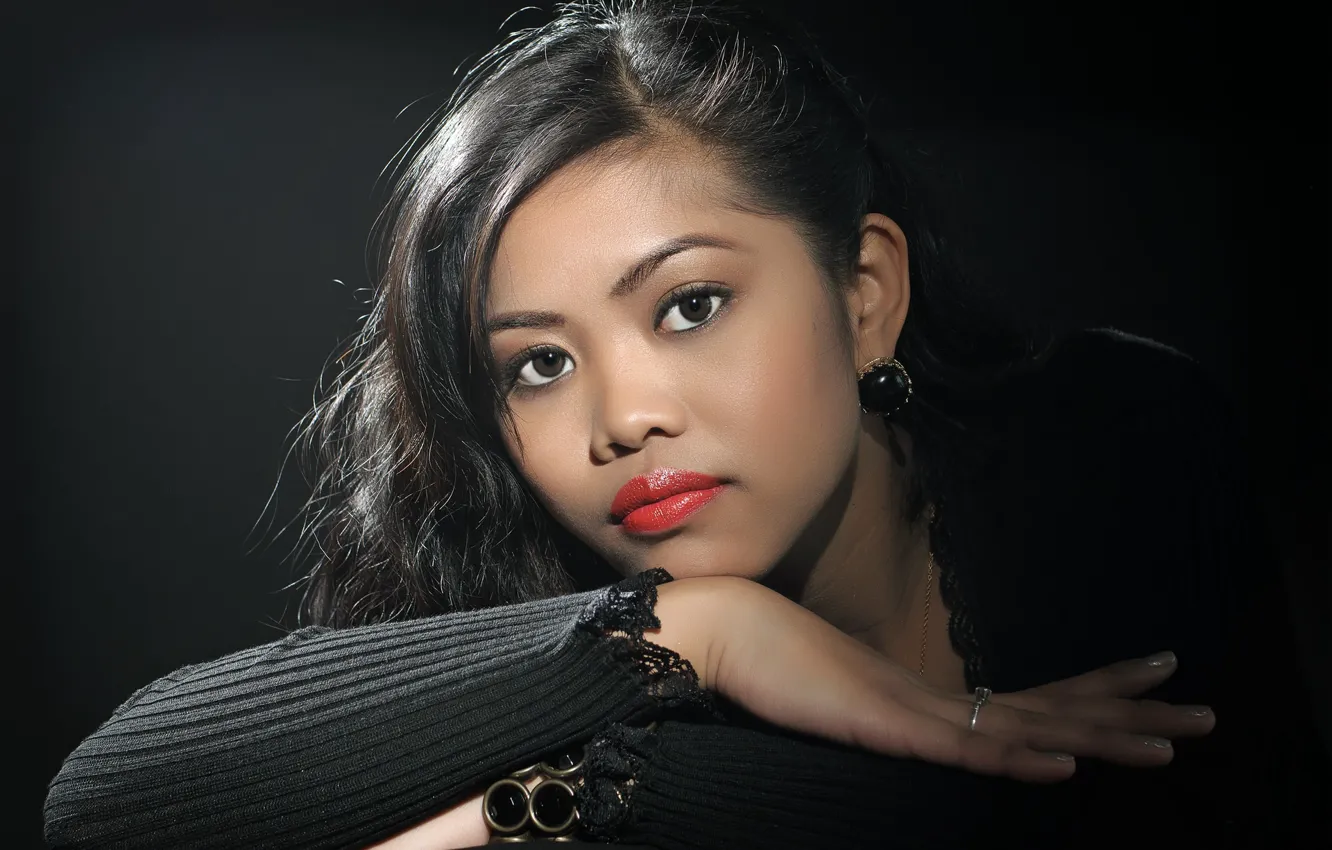 Photo wallpaper look, model, makeup, brunette, Asian, Jazzie