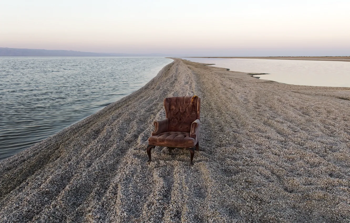 Photo wallpaper sand, river, chair