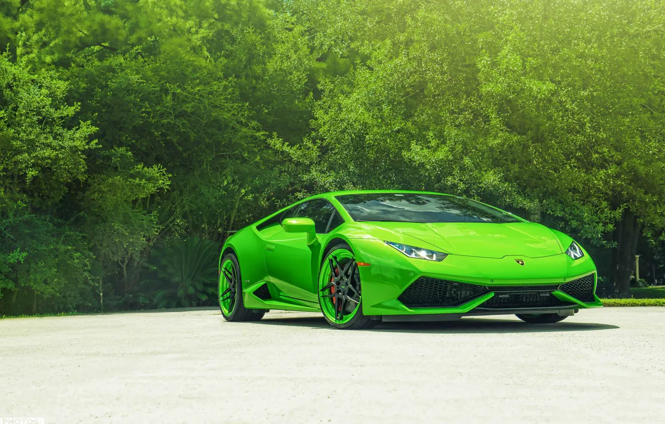 Photo wallpaper Lamborghini, Green, Front, Color, Supercar, Wheels, ADV.1, Huracan