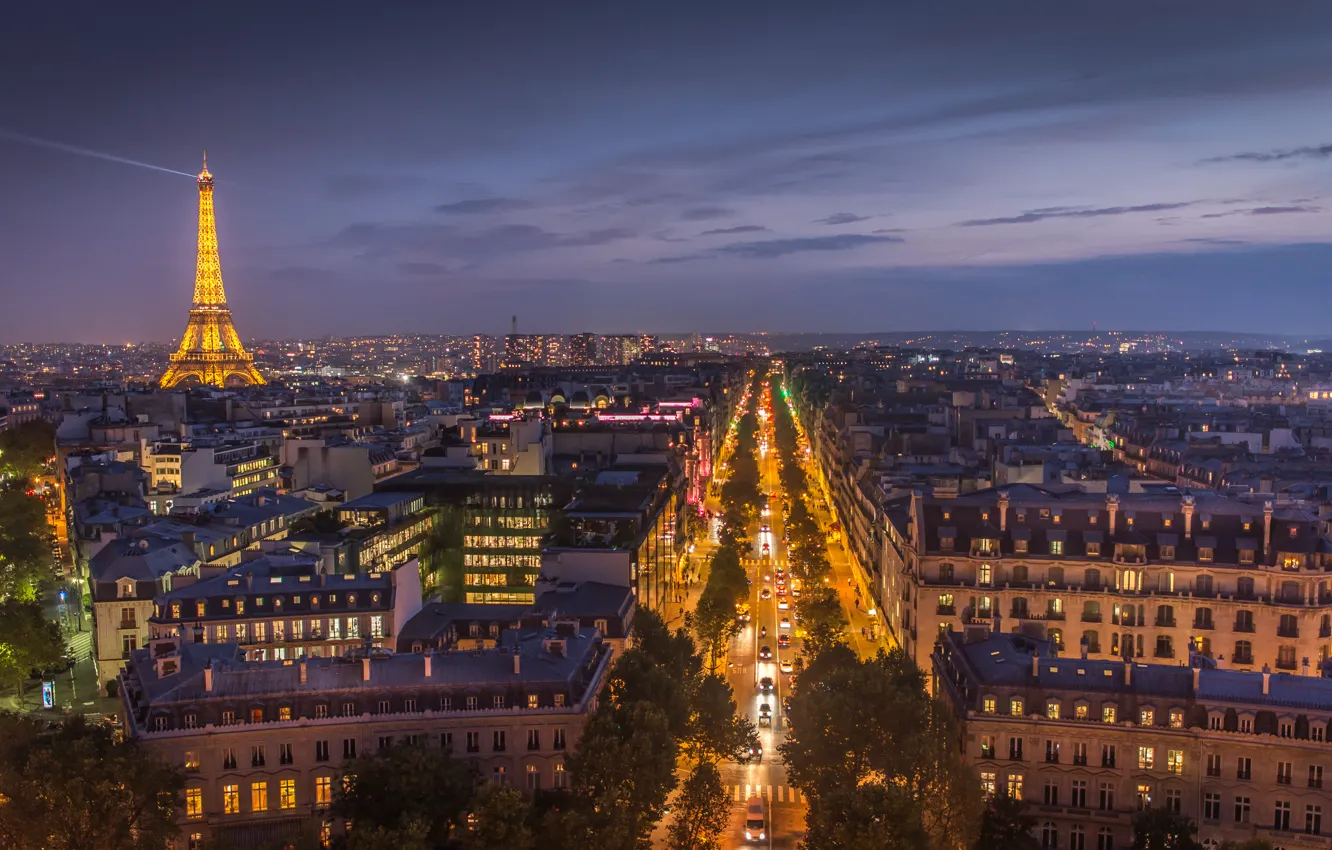 Photo wallpaper night, the city, lights, France, Paris, tower, home, Eiffel