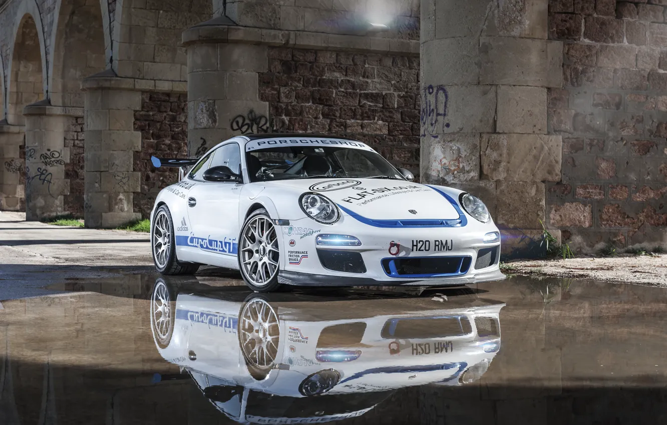 Photo wallpaper white, reflection, 997, Porsche, white, sports car, Porsche, Carrera S