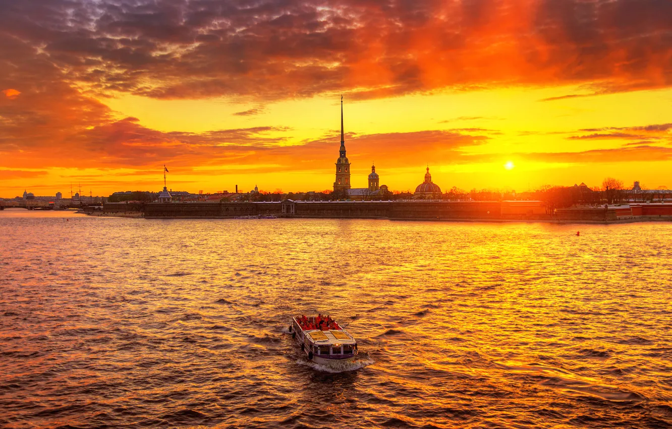 Photo wallpaper sunset, Saint Petersburg, with views of the Peter and Paul fortress