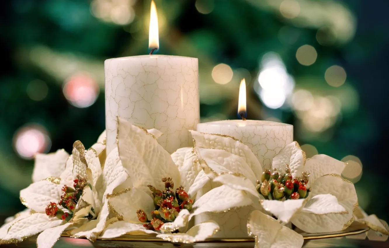 Photo wallpaper flowers, glare, candles