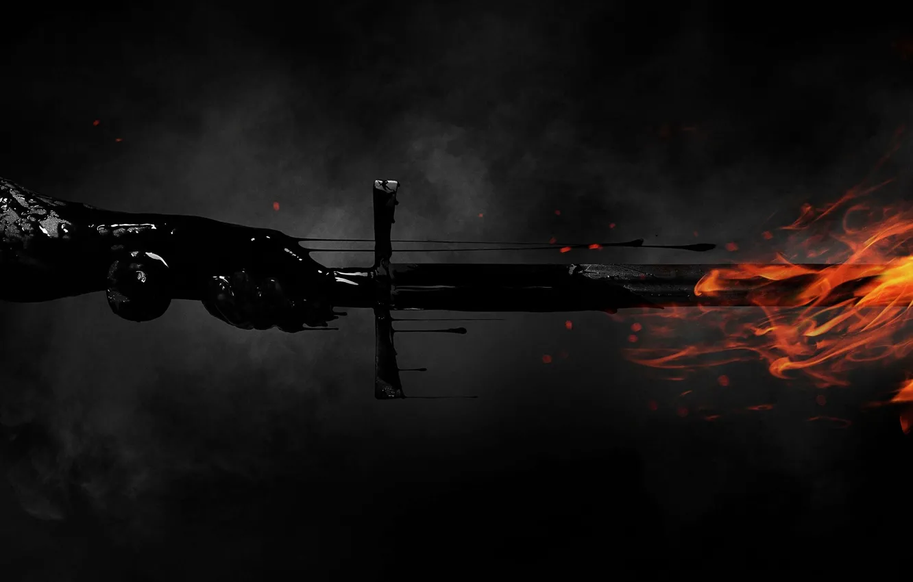 Photo wallpaper cinema, dark, fire, flame, sword, blood, fog, movie