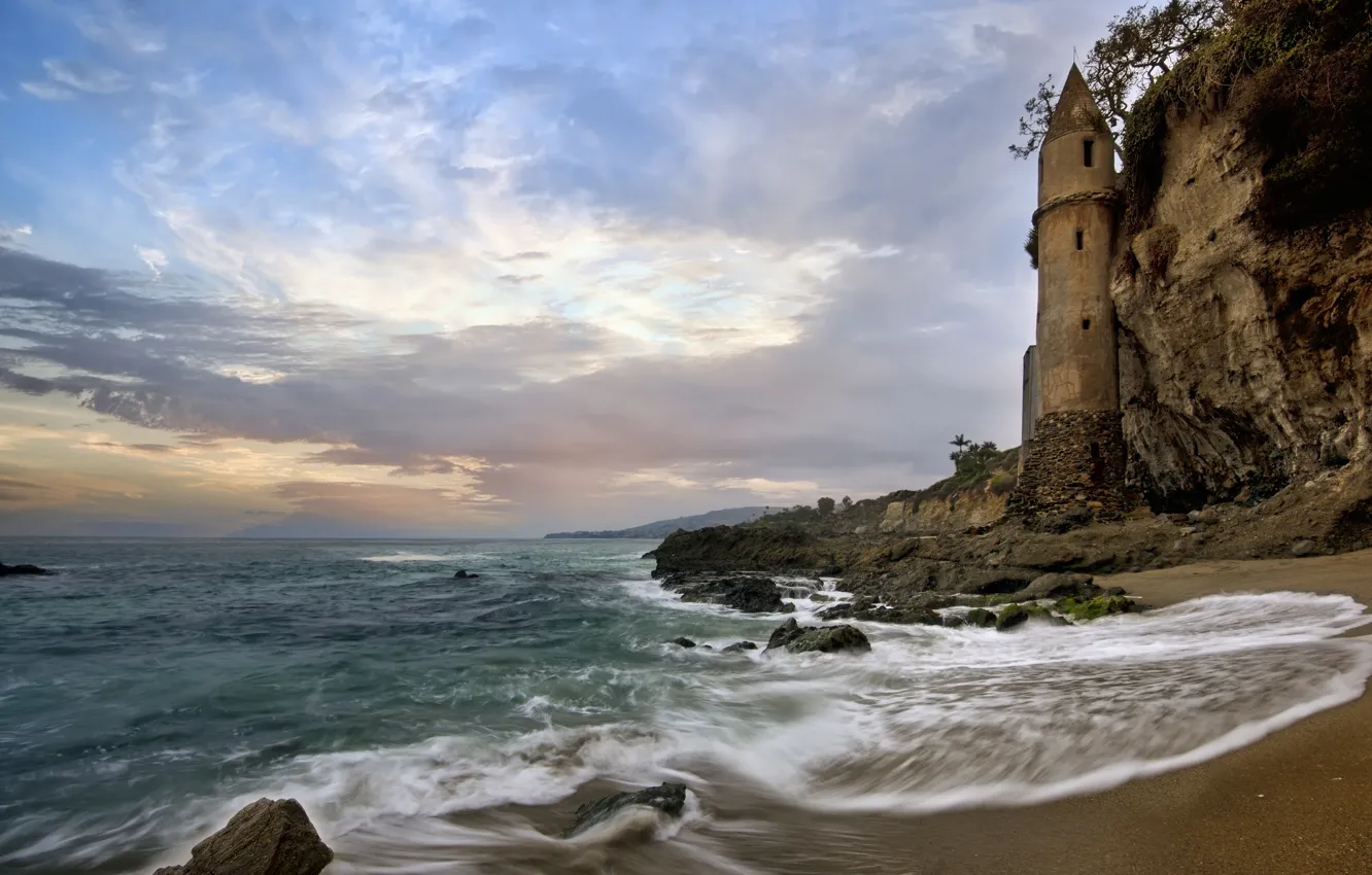 Photo wallpaper rock, coast, tower, CA, Pacific Ocean, California, The Pacific ocean, Laguna Beach