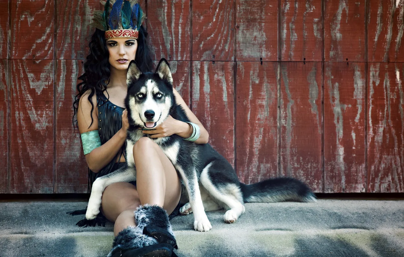 Photo wallpaper dog, model, Victoria Vesce