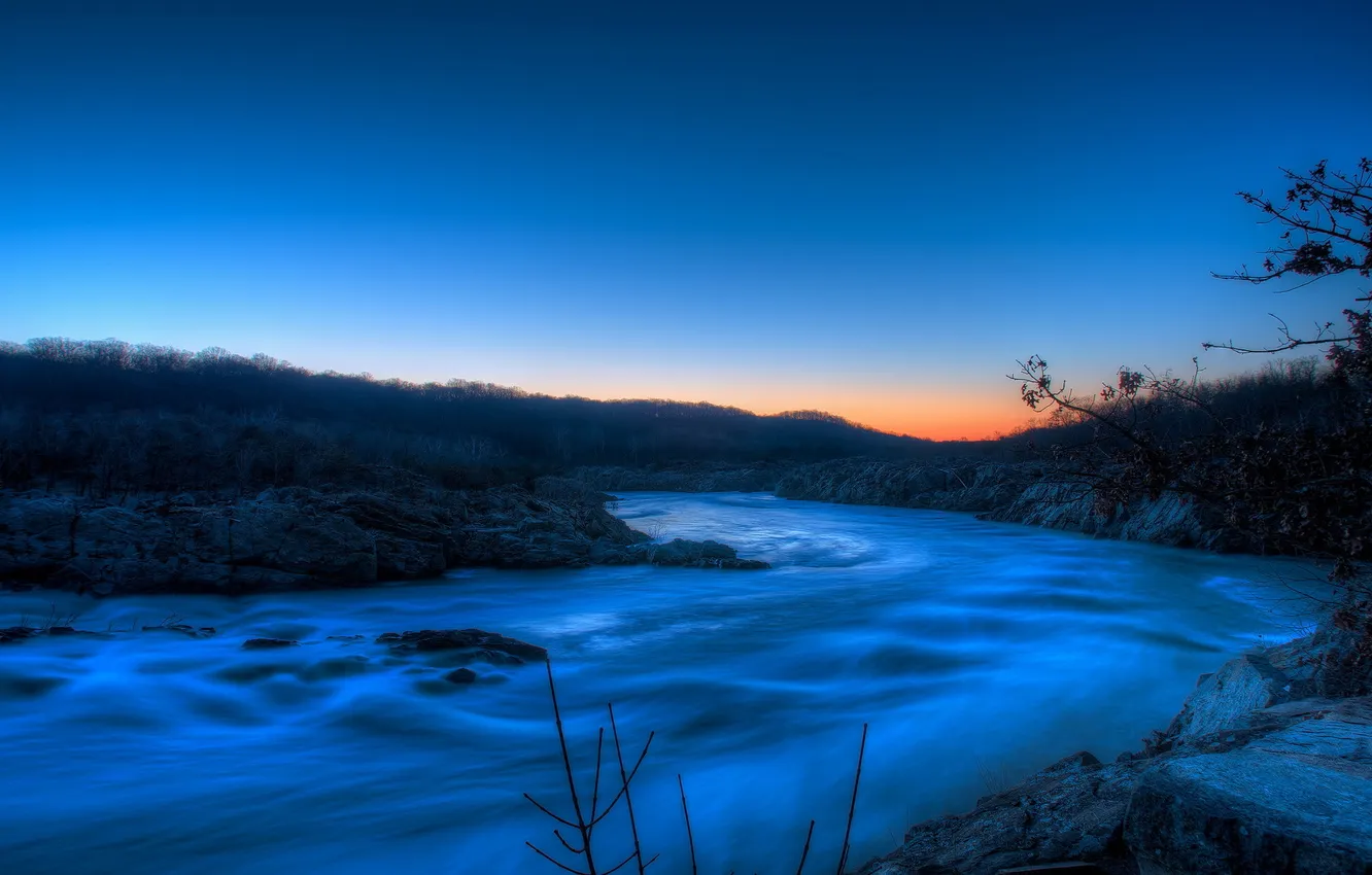 Photo wallpaper landscape, sunset, river