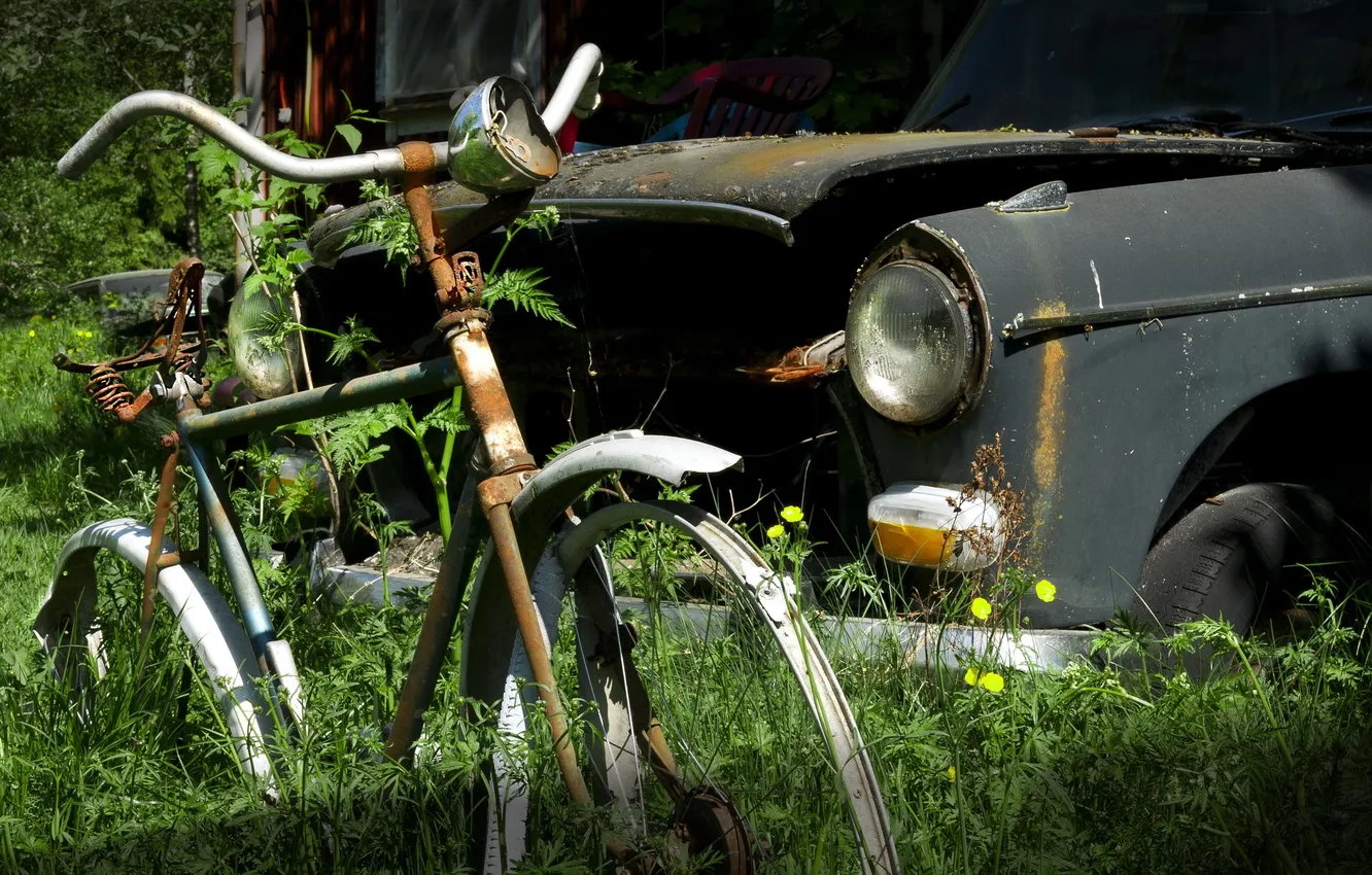 Photo wallpaper machine, bike, scrap