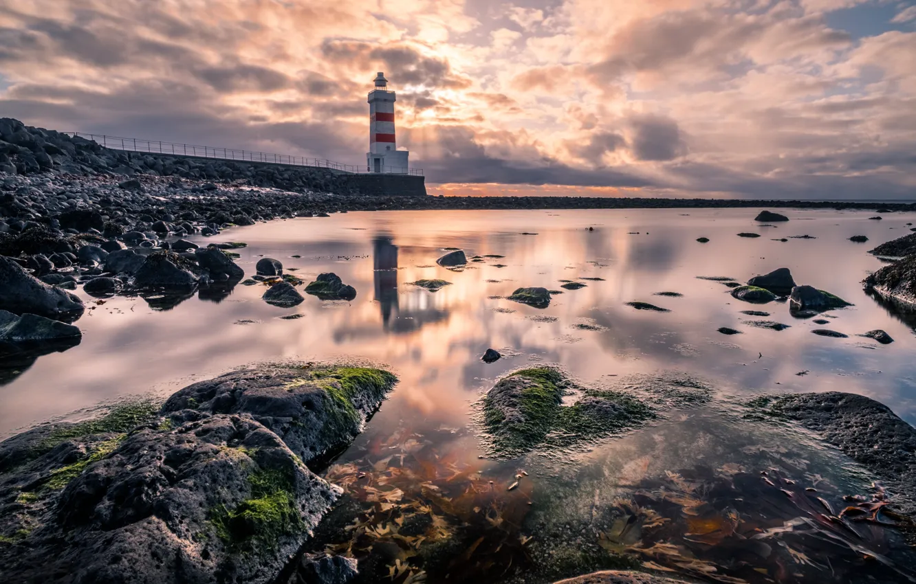 Photo wallpaper shore, lighthouse, Iceland, Gullbringusysla