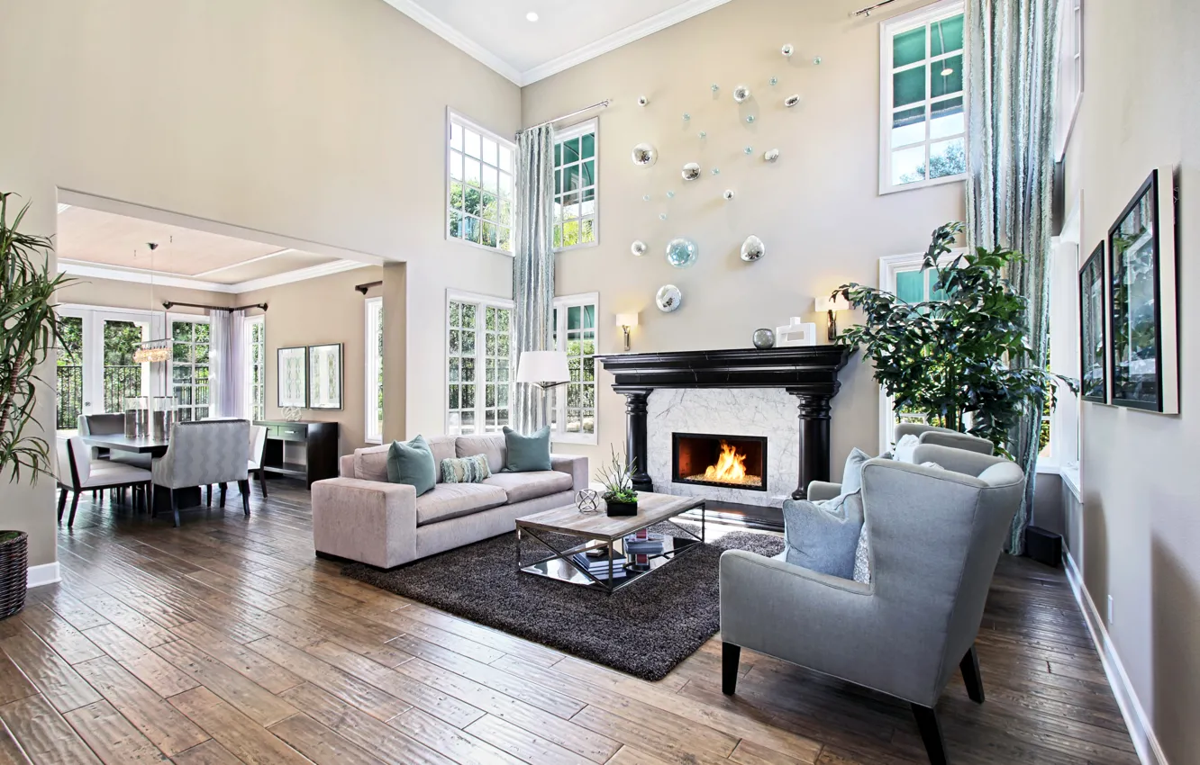 Photo wallpaper design, style, sofa, furniture, interior, window, fireplace, mansion