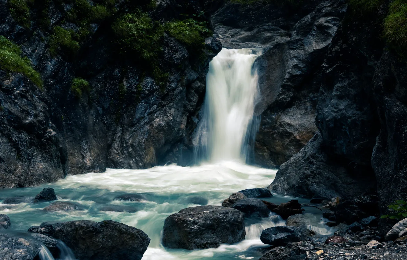 Photo wallpaper stones, rocks, waterfall, stream