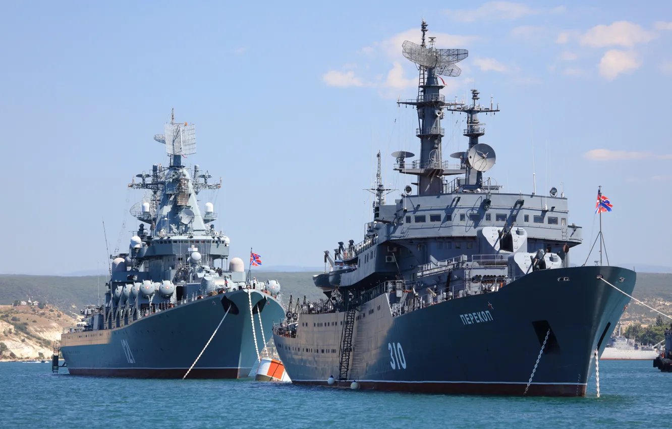 Photo wallpaper parade, Navy, the cruiser Moscow, training ship Perekop