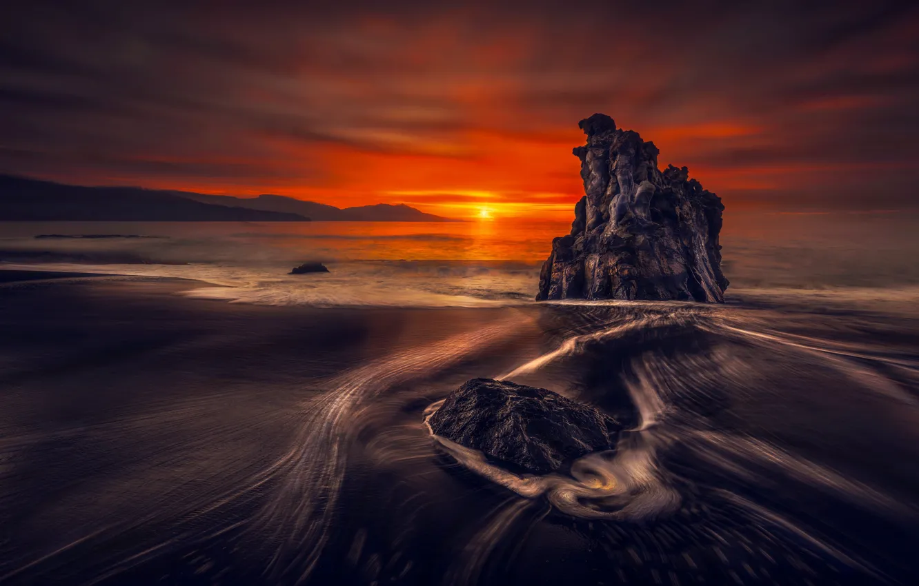 Photo wallpaper sea, night, rocks, shore