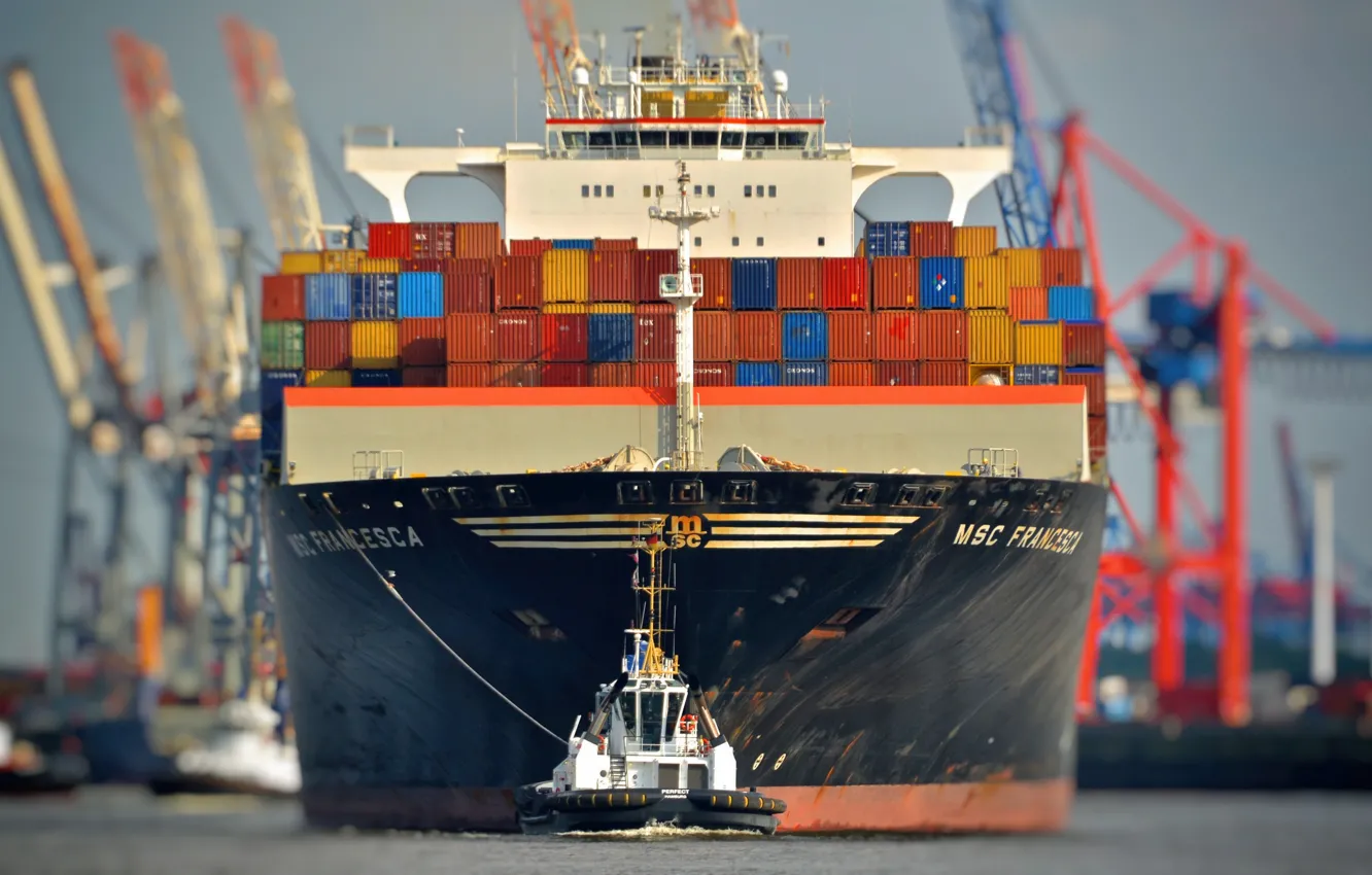 Photo wallpaper Port, The ship, Nose, A container ship, Port, Tank, Francesca, MSC