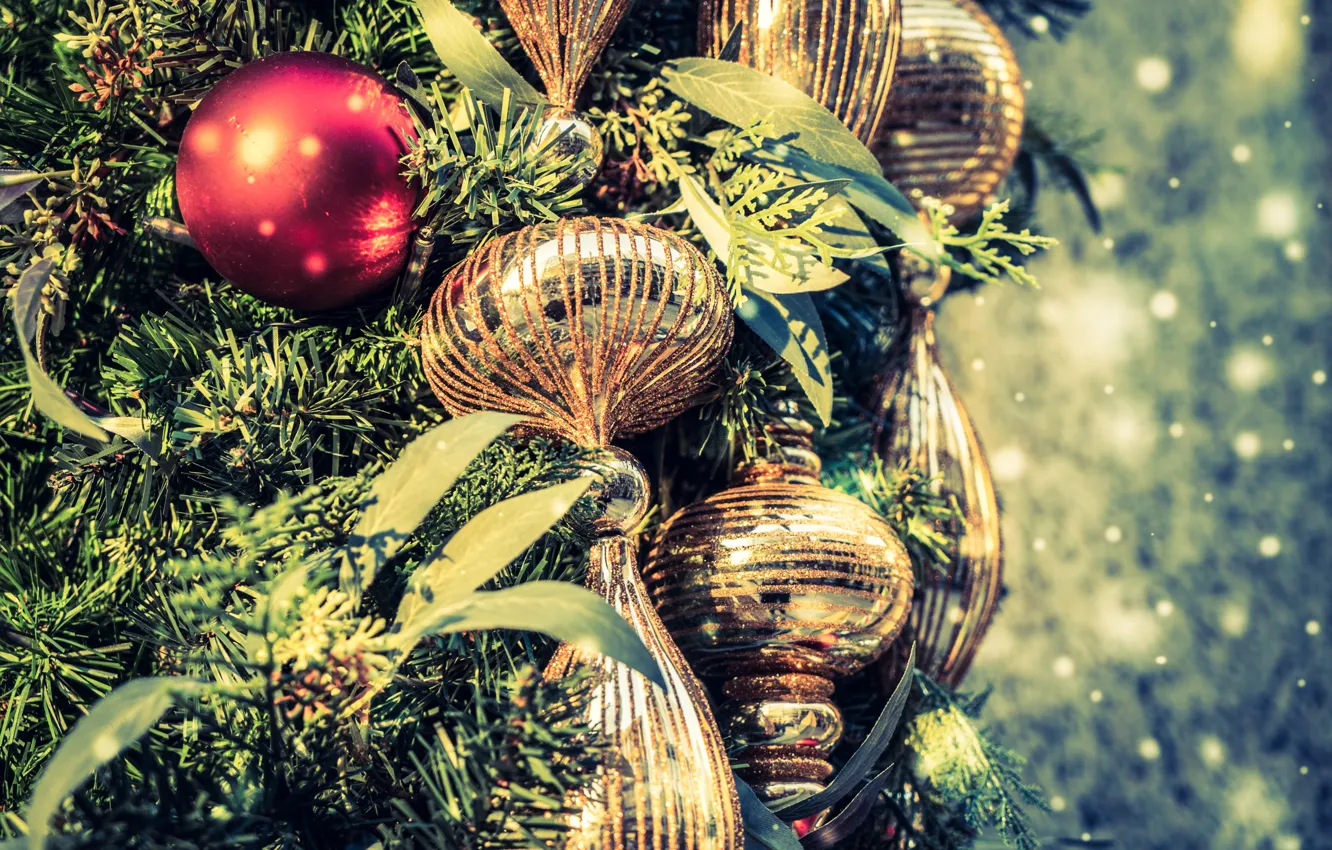 Photo wallpaper ball, Christmas, New year, tree, Christmas decorations