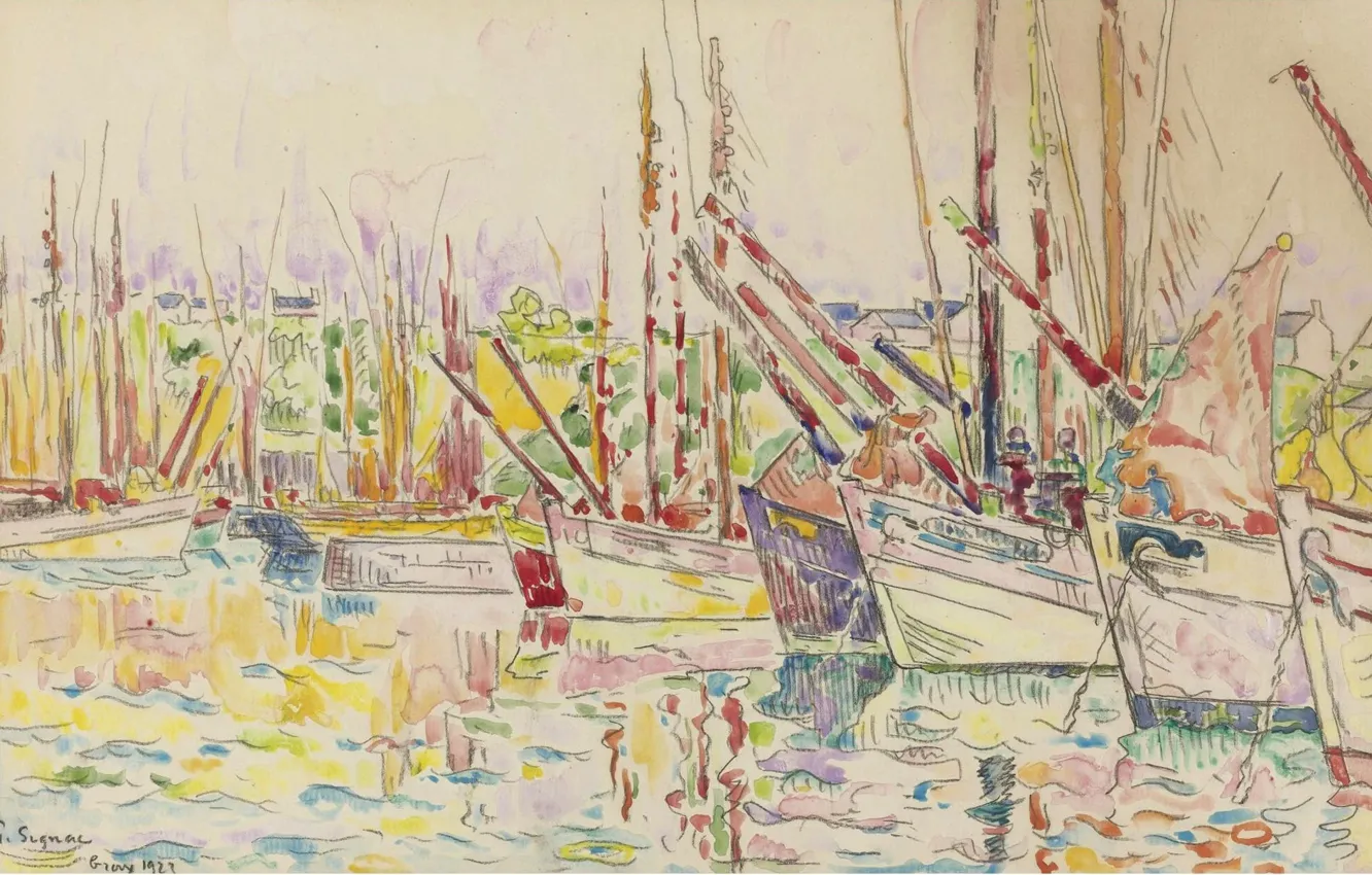 Photo wallpaper figure, watercolor, 1923, Paul Signac, Paul Signac, Boats. Groix