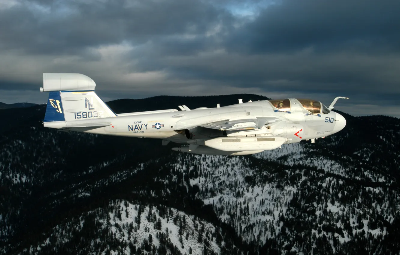 Photo wallpaper snow, mountains, clouds, The plane