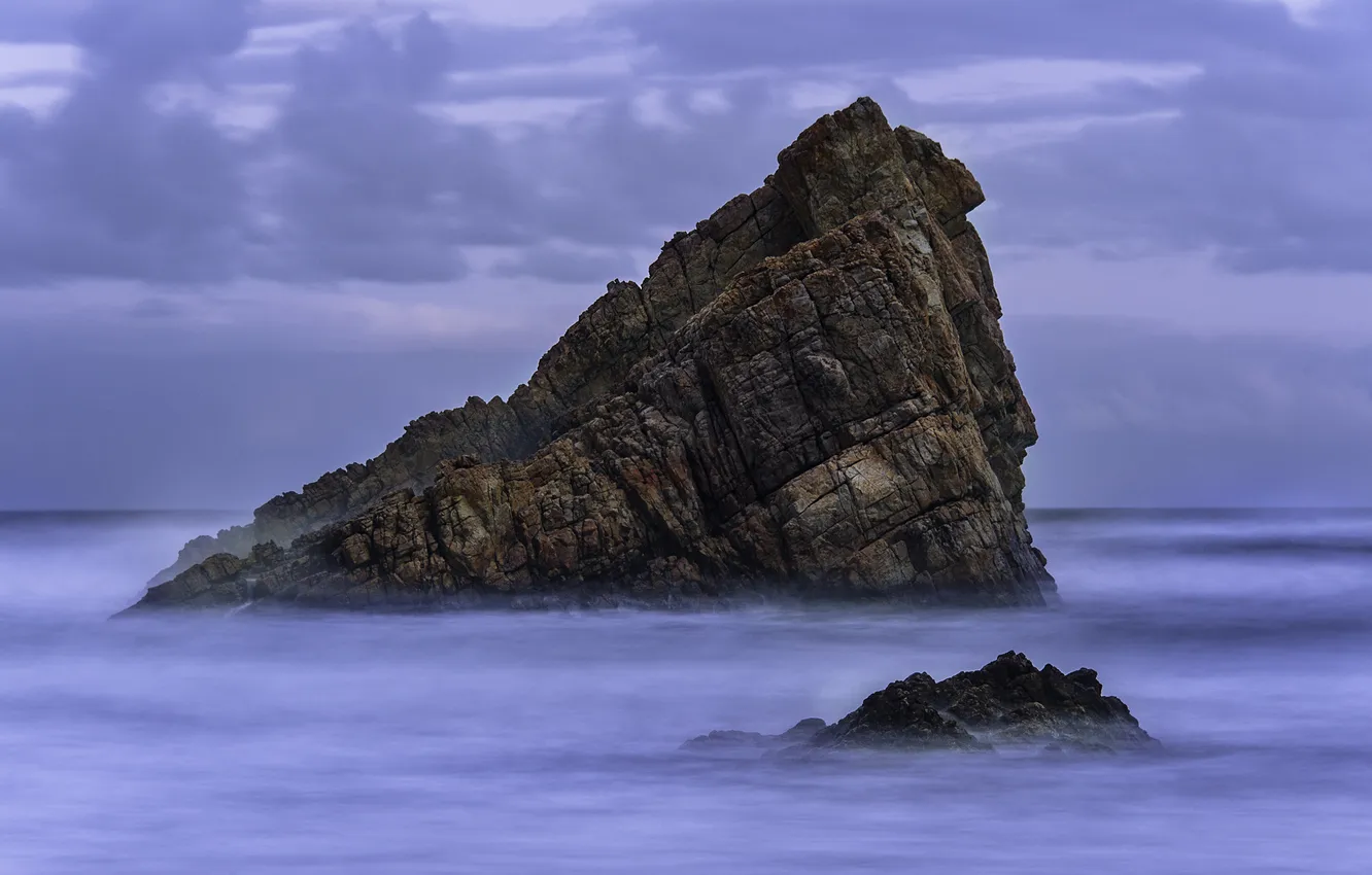 Photo wallpaper sea, clouds, rock, the evening