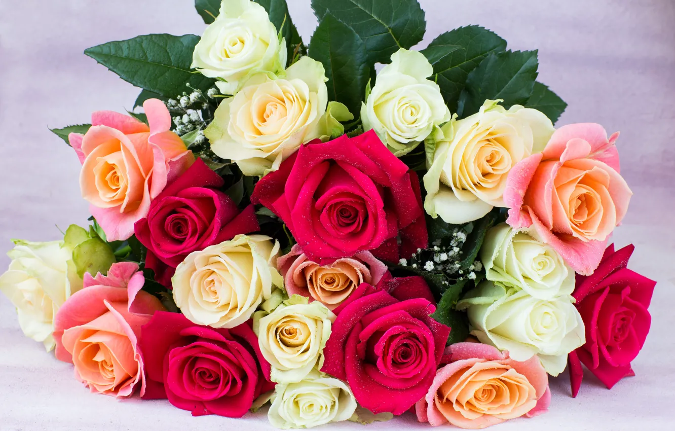 Photo wallpaper flowers, roses, Bouquet, colorful