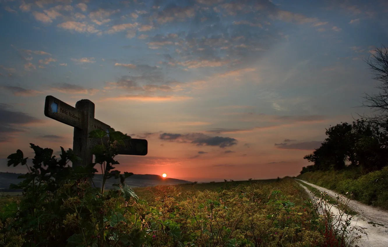 Photo wallpaper road, the sun, index