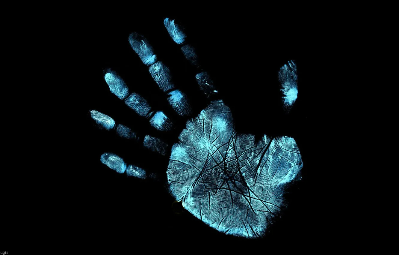 Photo wallpaper hand, fringe glyphs, fingerprint