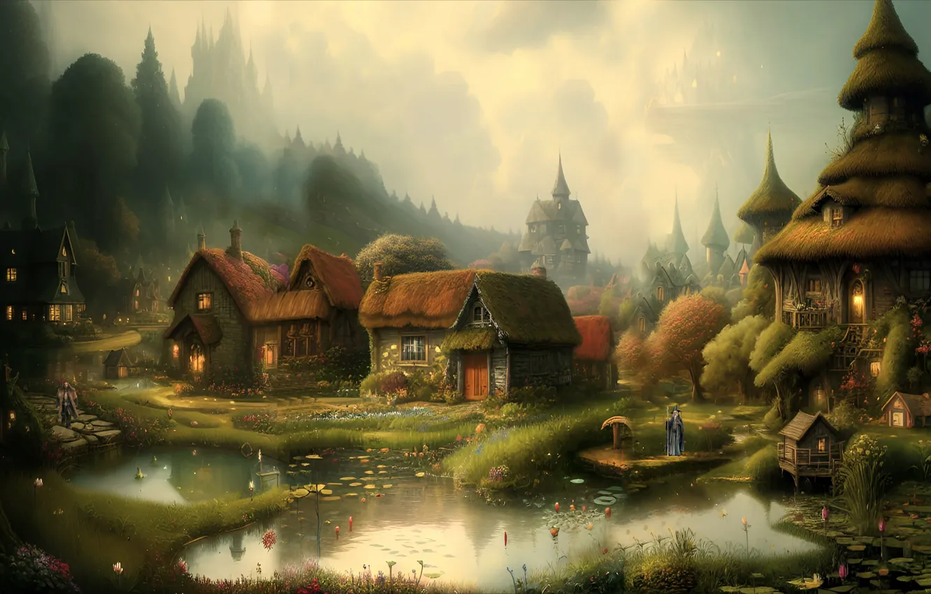 Photo wallpaper landscape, nature, view, tale, village, fantasy, MAG, house