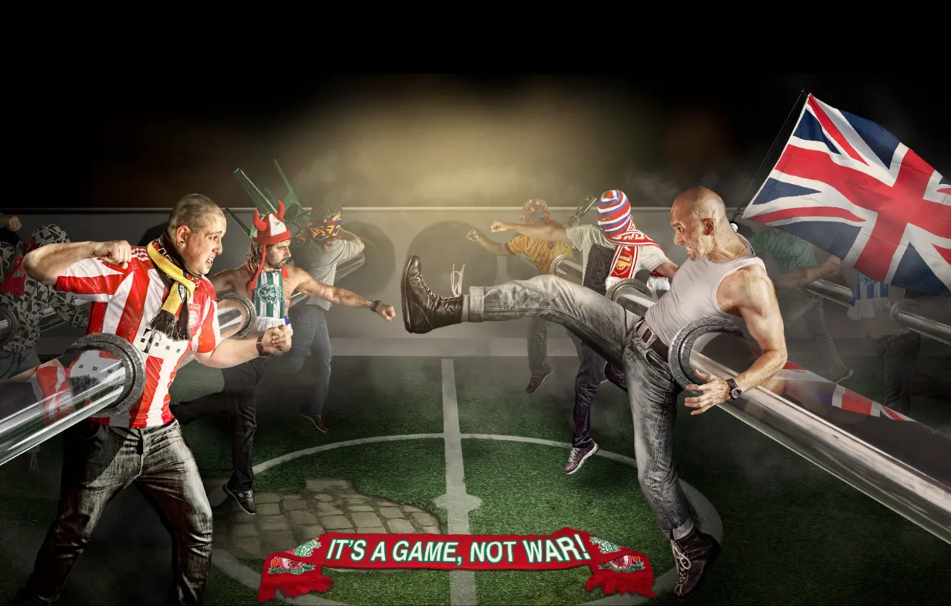 Photo wallpaper background, football, fight, flags, fans, football, This is a game not war, It's a game-not …