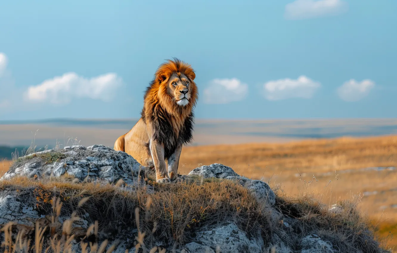 Photo wallpaper stones, predator, Leo, Savannah, big cat, digital art, AI art, The Art of Artificial Intelligence