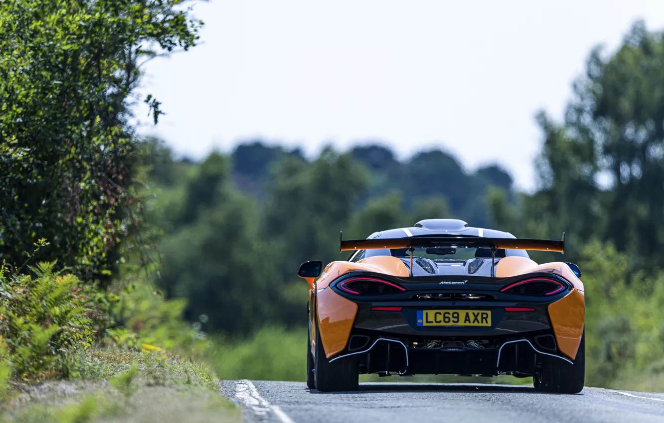 Photo wallpaper road, coupe, McLaren, rear view, 2020, V8 twin-turbo, 620R, 620 HP