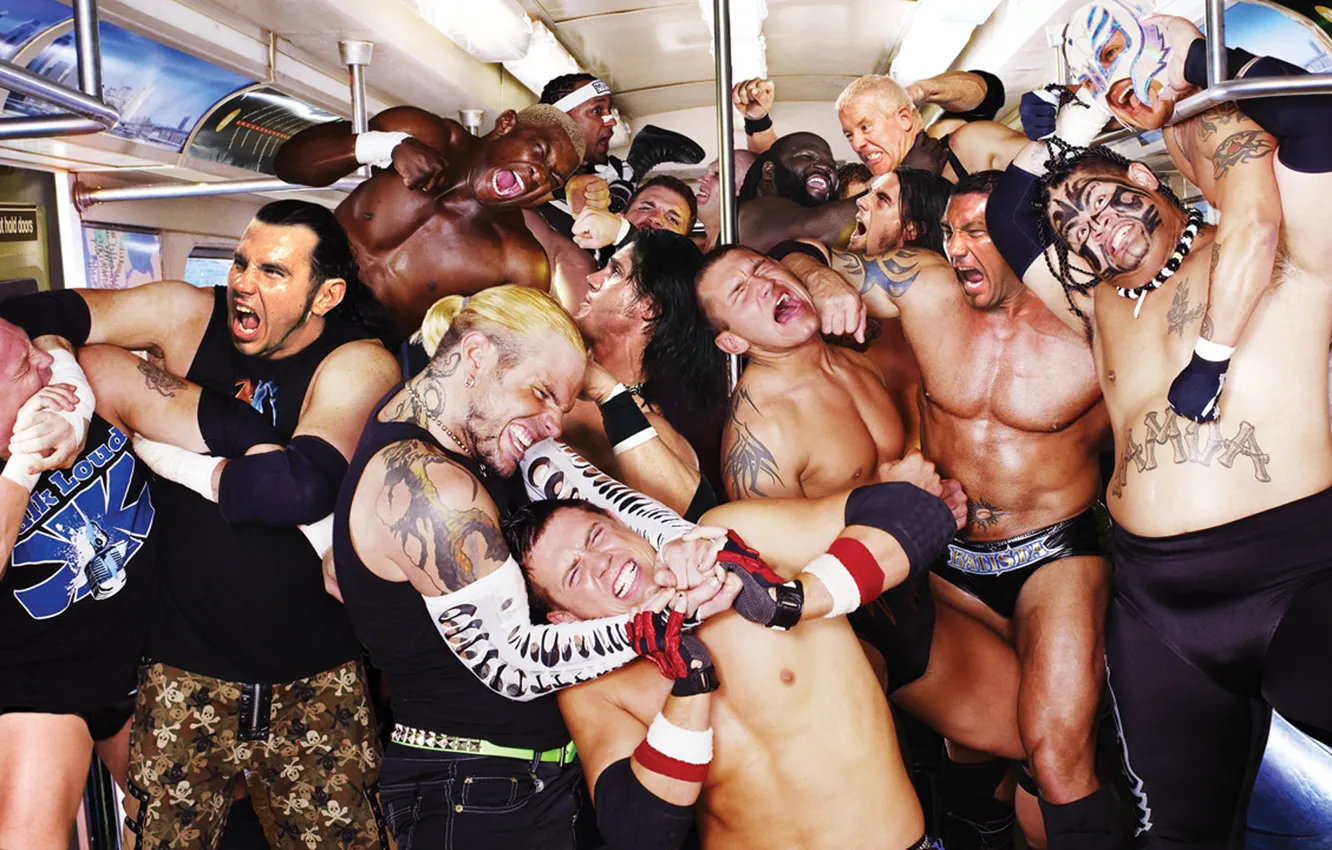 Photo wallpaper Fight, Bus, Matt Hardy, Rey Mysterio, Scuffle, MVP, Mark Henry, Smackdown