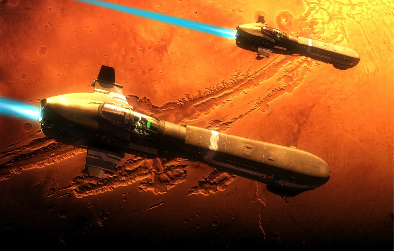 Photo wallpaper flight, planet, ship