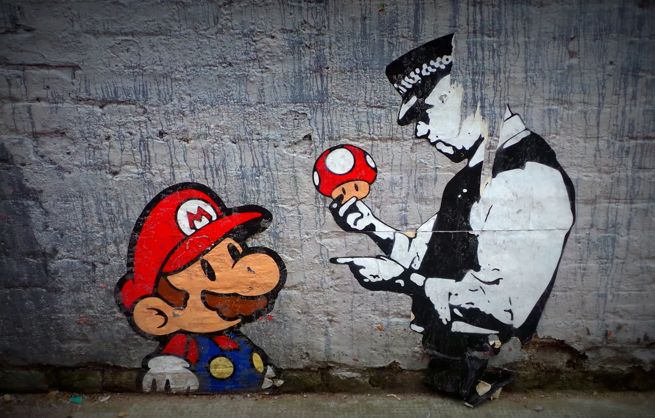 Photo wallpaper art, Banksy, street, Banksy, mariobros
