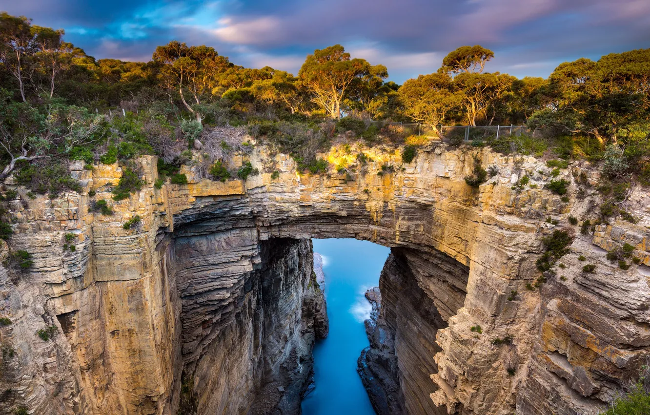 Photo wallpaper clouds, Australia, sunset, Australia, Tasmania, Tasmania, Tasman Arch, The Tasmanian Arch