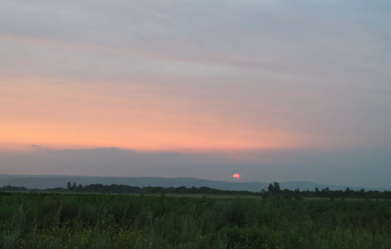 Photo wallpaper sunset, hills, the Amur region