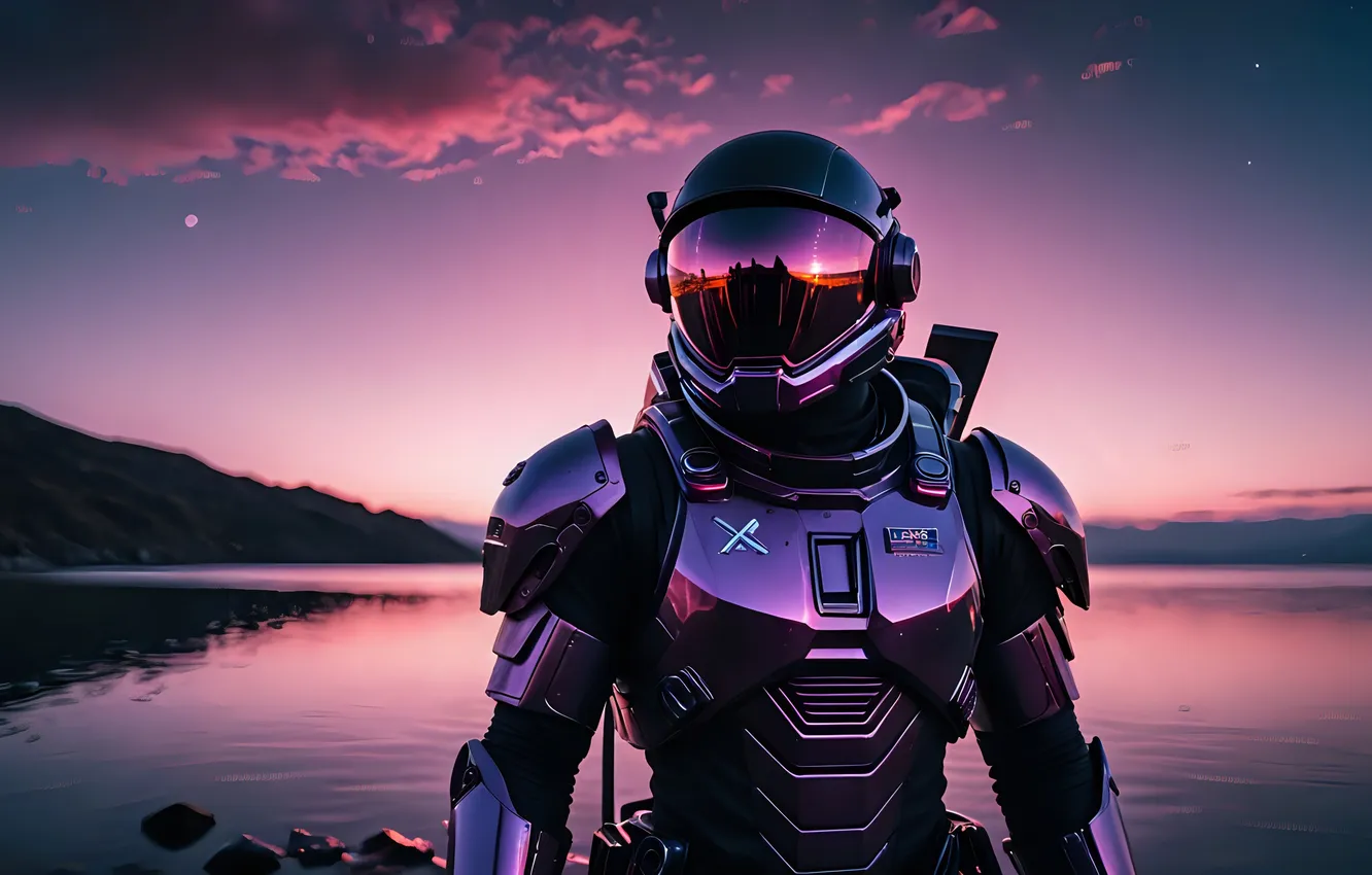 Photo wallpaper armor, Neon, AI Art