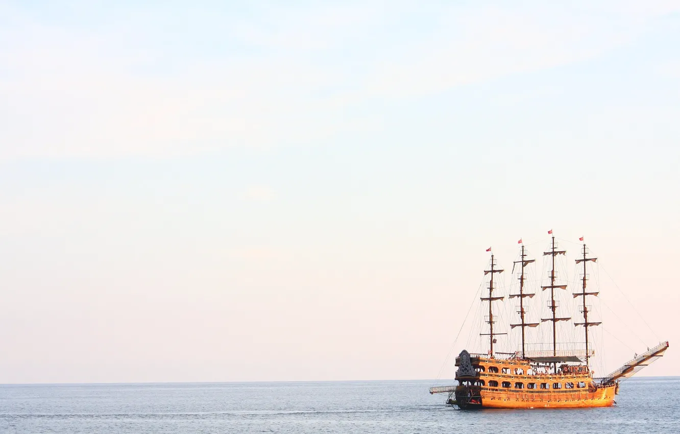 Photo wallpaper sea, ship, sailboat, morning, calm, Turkey, mast, Alanya