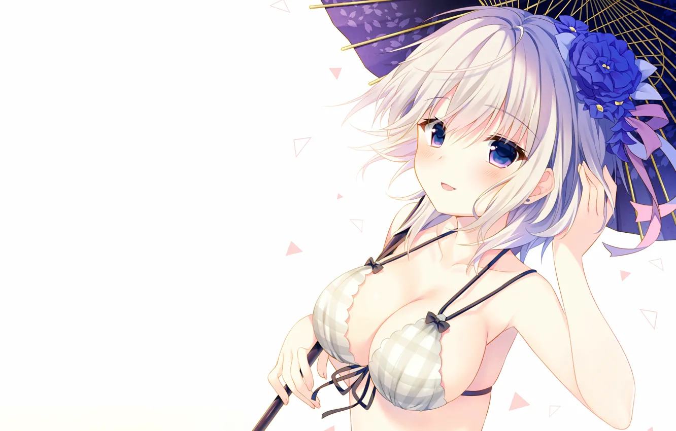 Photo wallpaper girl, sexy, Anastasia, cleavage, boobs, umbrella, anime, beautiful