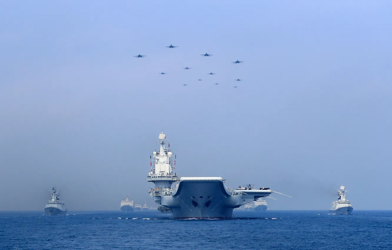 Photo wallpaper Wave, Fighters, Navy, The carrier, THE CHINESE NAVY, Liaoning (16), Armada