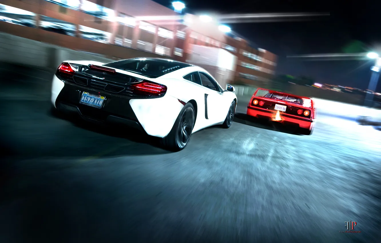 Photo wallpaper white, red, McLaren, Ferrari, F40, sports car, Ferrari, MP4-12C