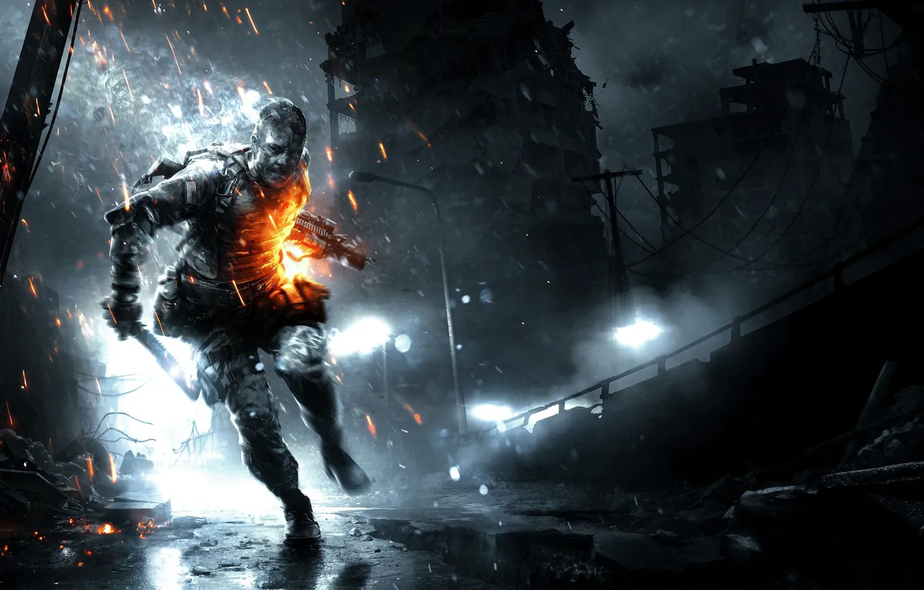 Photo wallpaper smoke, soldiers, runs, Battlefield 3, Battlefield 3: Aftermath